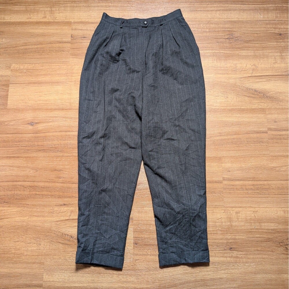 VTG Lauren Ralph Lauren Womens Dress Pants Size 6 Gray Striped Wool Made In USA